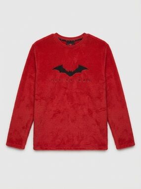 The Batman Movie Red Sherpa Fleece Long Sleeve Shirt Size S